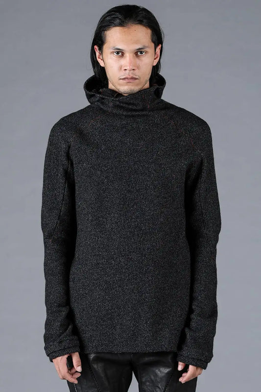 Wool Cotton Knit Balaclava Long Sleeve T-Shirt Charcoal