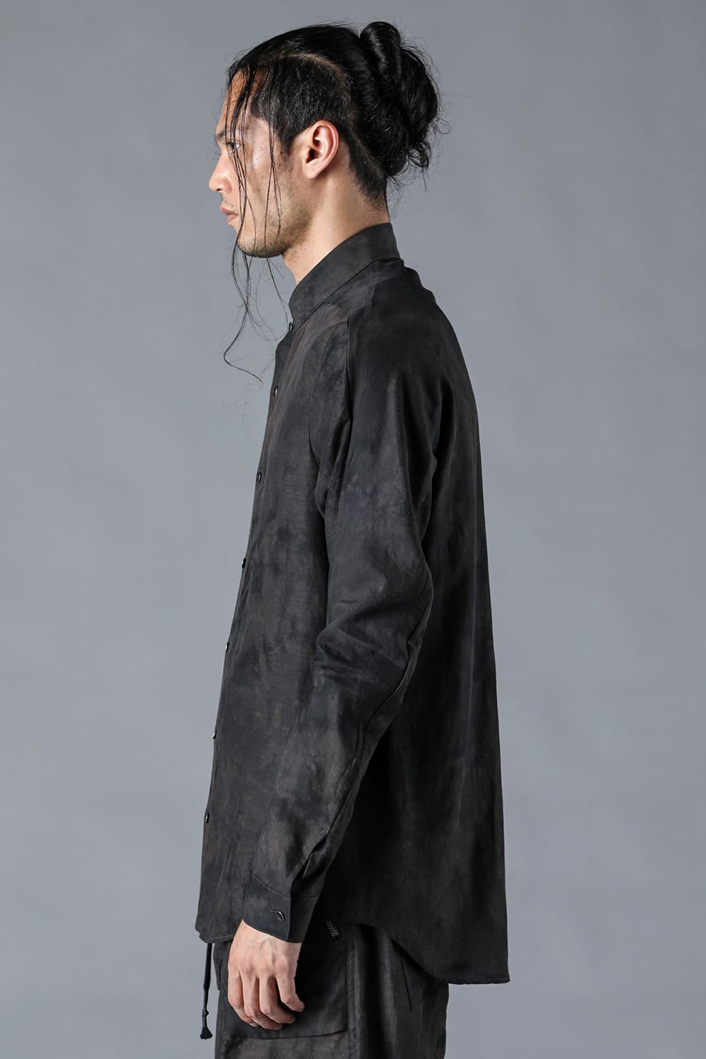 Uneven Dyed Linen x Rayon Band Collar Shirt