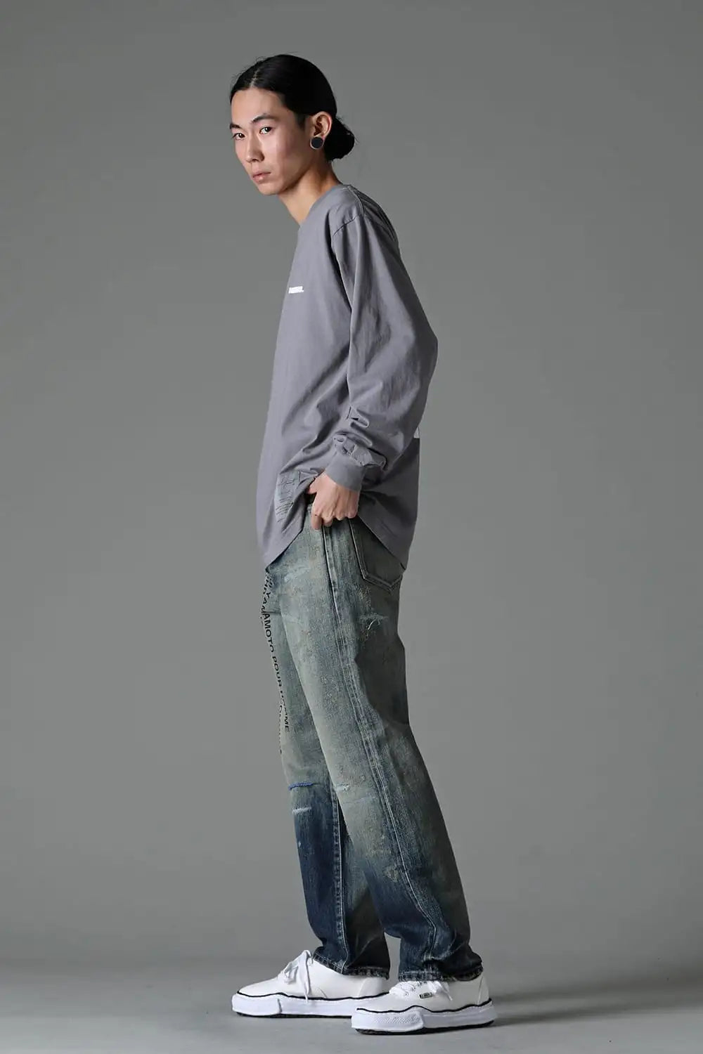 NEIGHBORHOOD × Yohji Yamamoto Print Long Sleeve T-Shirt Gray