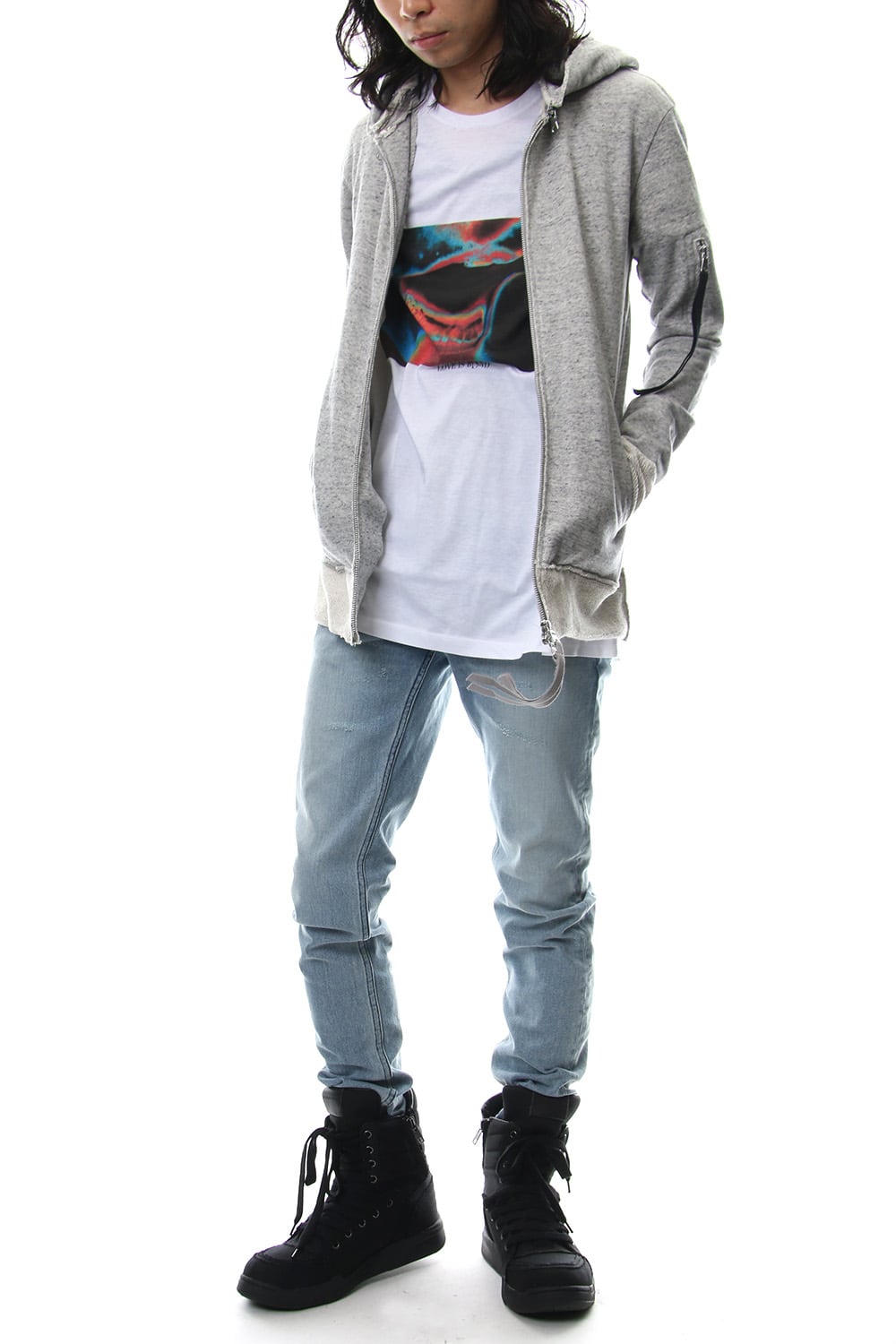 Removable hoodie blouson - Snow Gray
