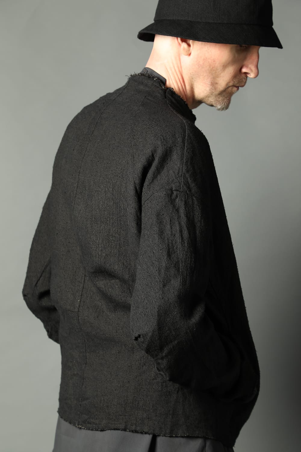 Jacket silk linen crazy check  Black