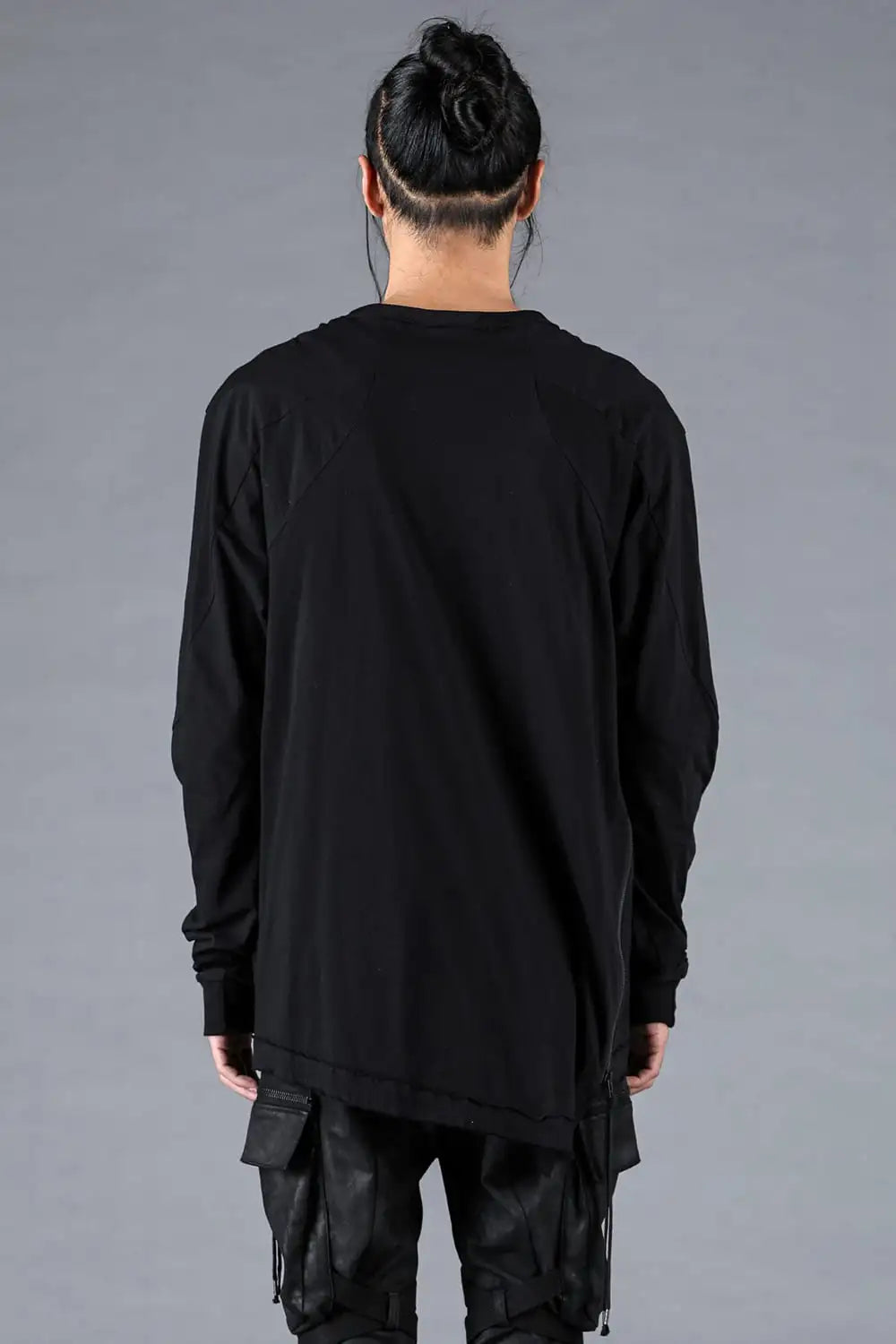 30/- Soft Cotton Jersey Side Zip Long Sleeve T-Shirt Black