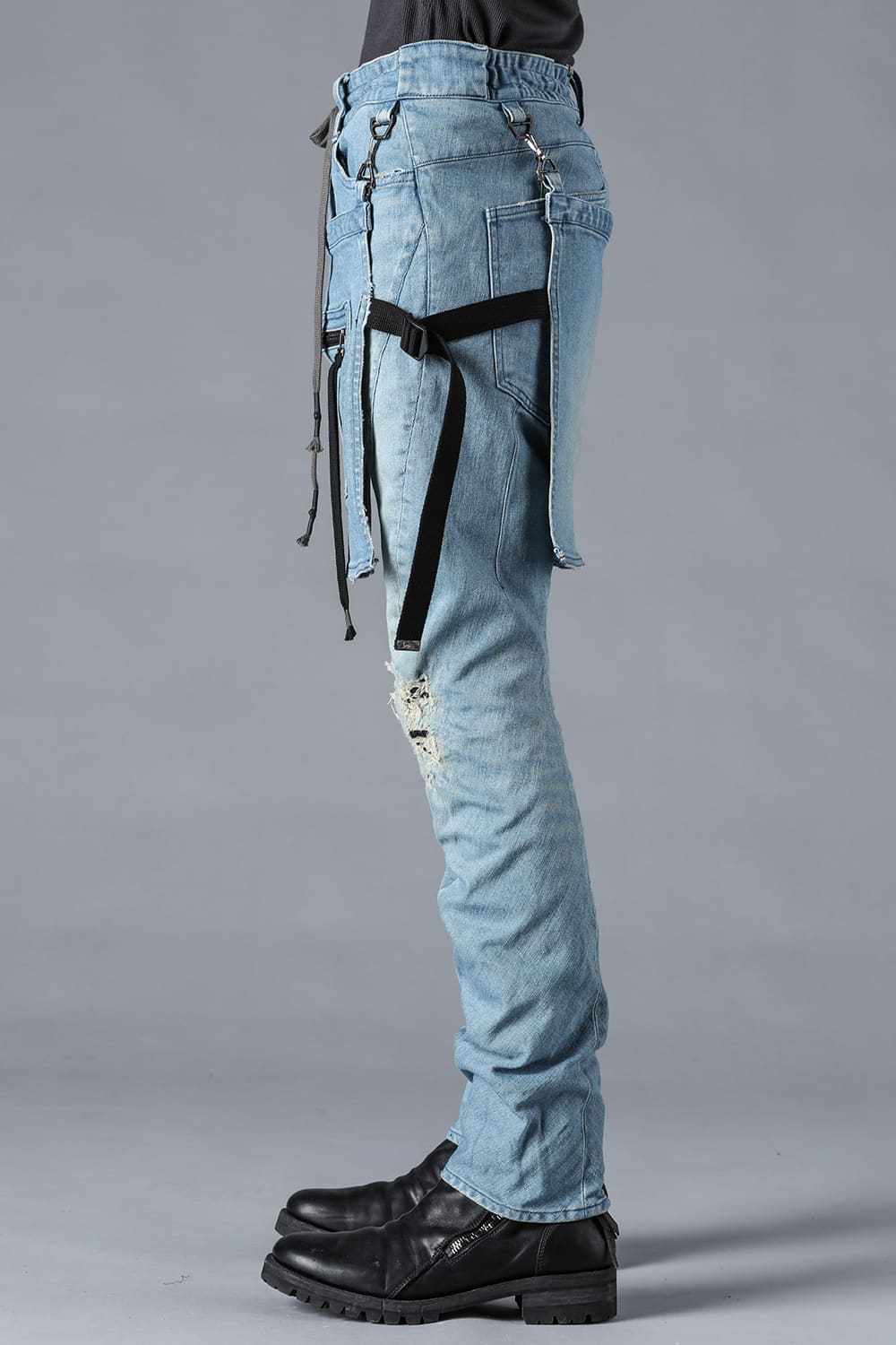 Bum Flap Distressed Denim Drop Crotch Slim Pants