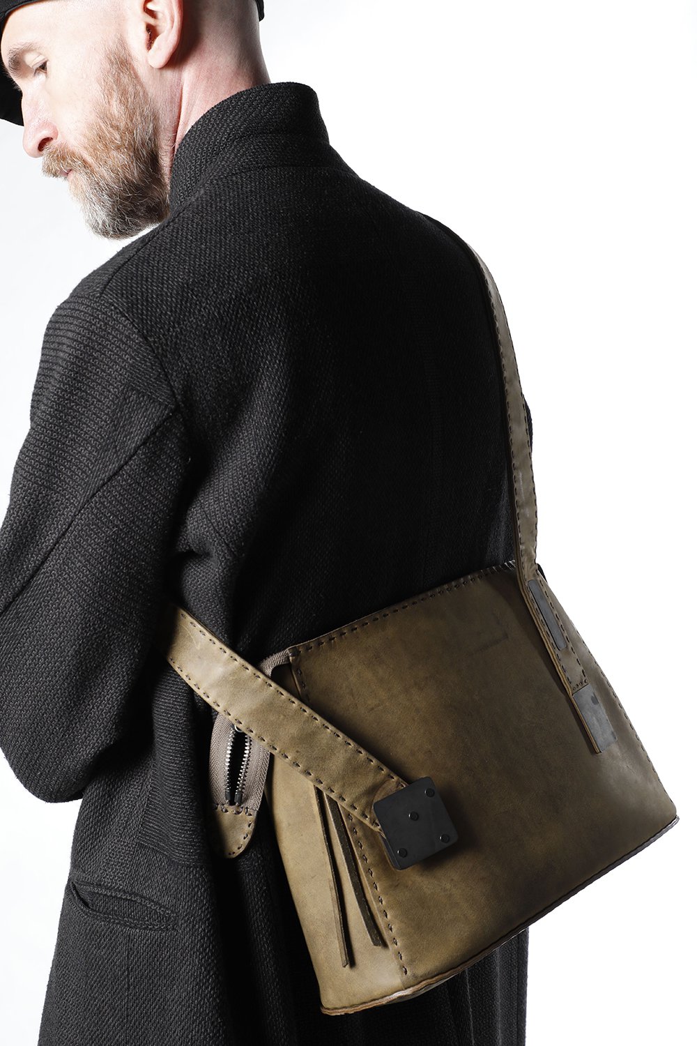 Hand made Messenger Bag Cow Leather Dark Olive