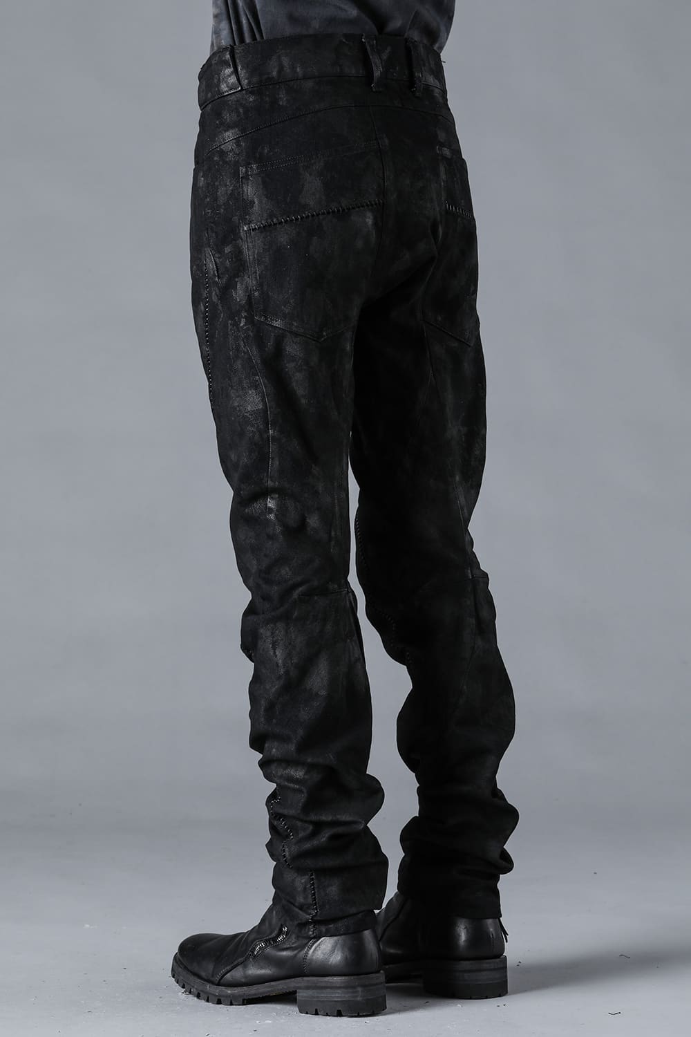 Coated Stretch Denim Overlock Twisted Curve Slim Pants