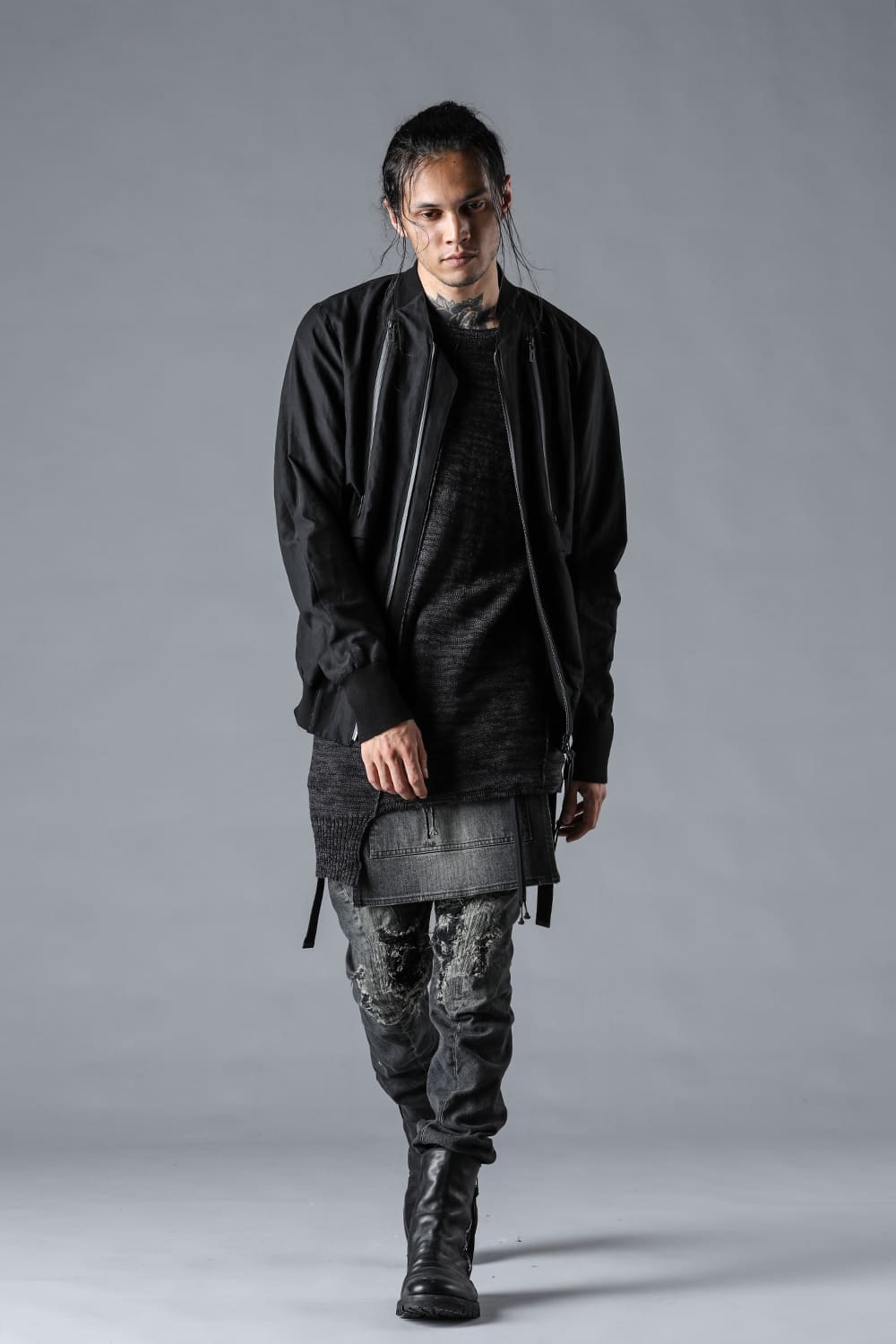 Salt-Shrunk Washed Dobby Border Bomber Jacket