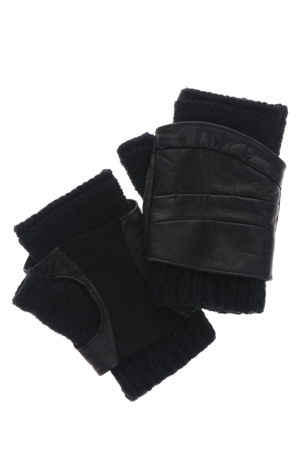 Layerd glove Cotton / Cashmere & Deer leather Black