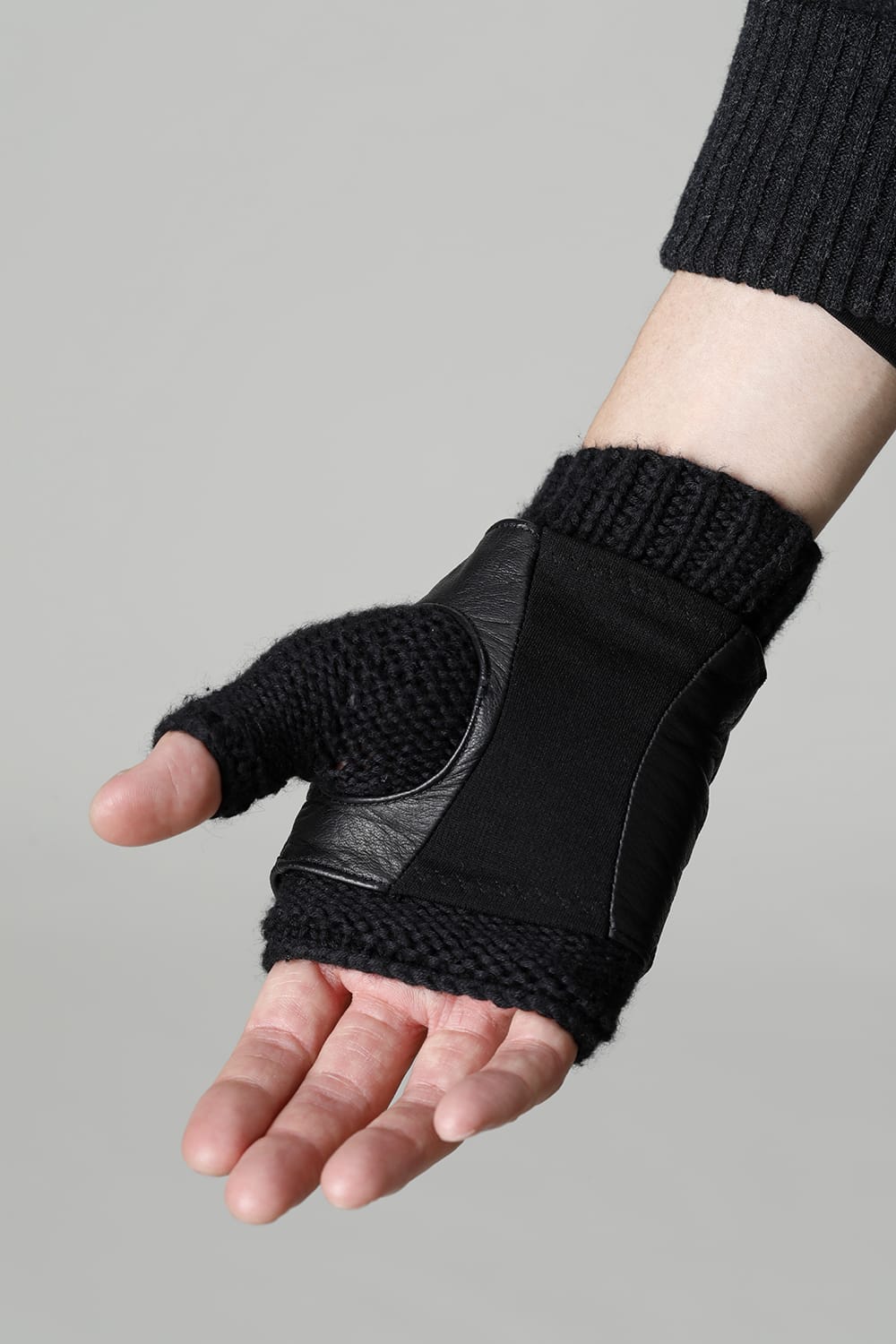 Layerd glove Cotton / Cashmere & Deer leather Black