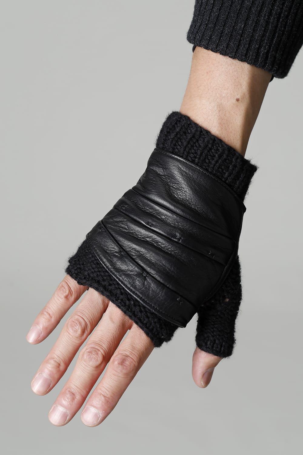 Layerd glove Cotton / Cashmere & Deer leather Black