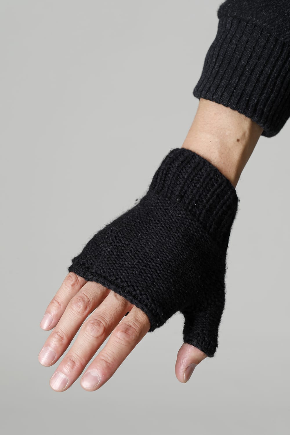 Layerd glove Cotton / Cashmere & Deer leather Black