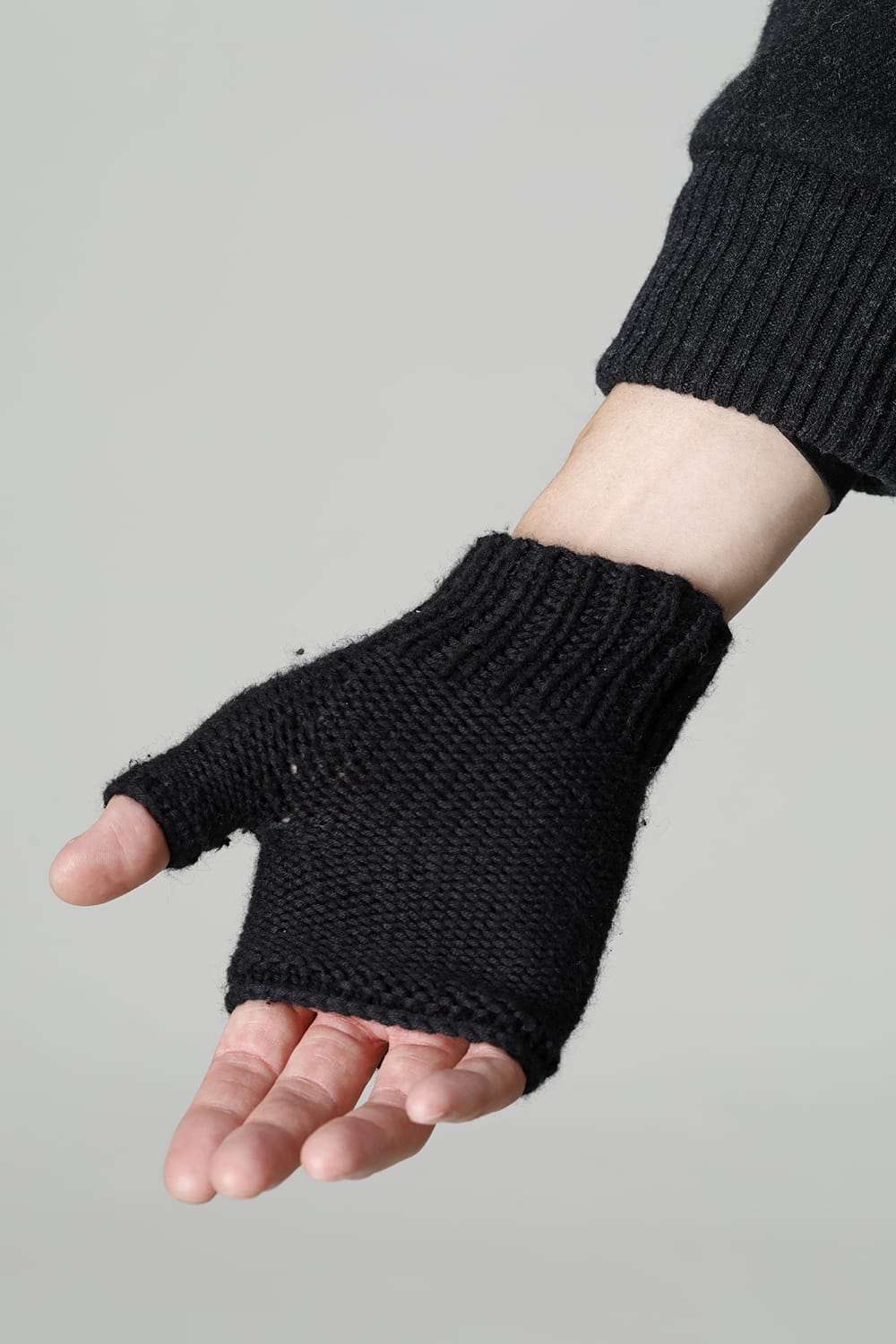Layerd glove Cotton / Cashmere & Deer leather Black