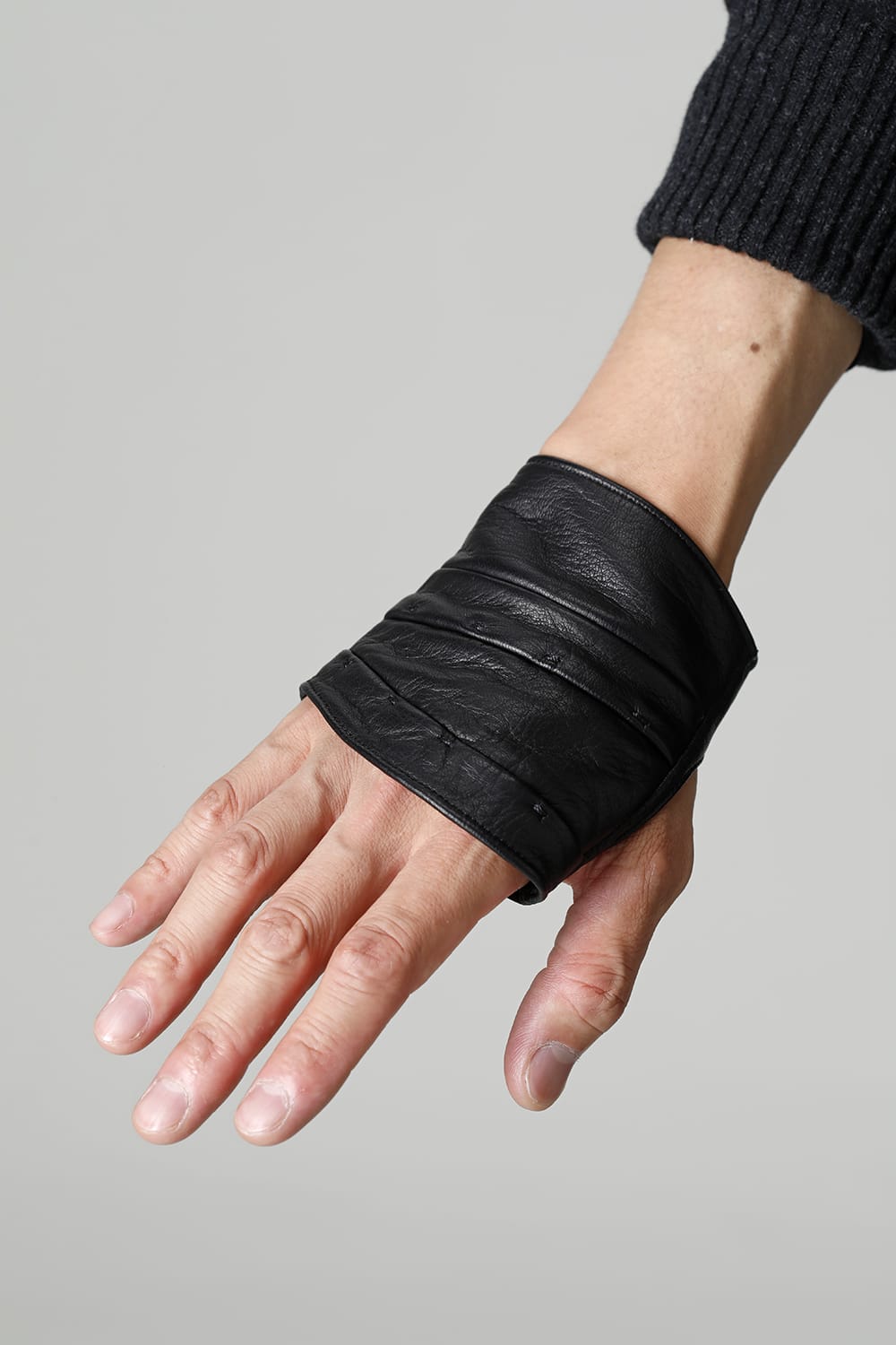 Layerd glove Cotton / Cashmere & Deer leather Black