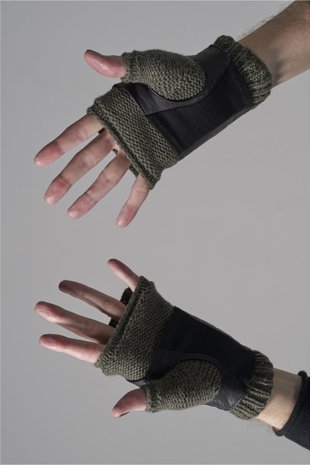 Layerd glove Cotton / Cashmere & Deer leather Olive