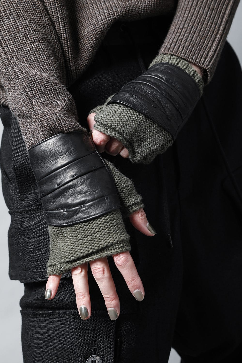 Layerd glove Cotton / Cashmere & Deer leather Olive
