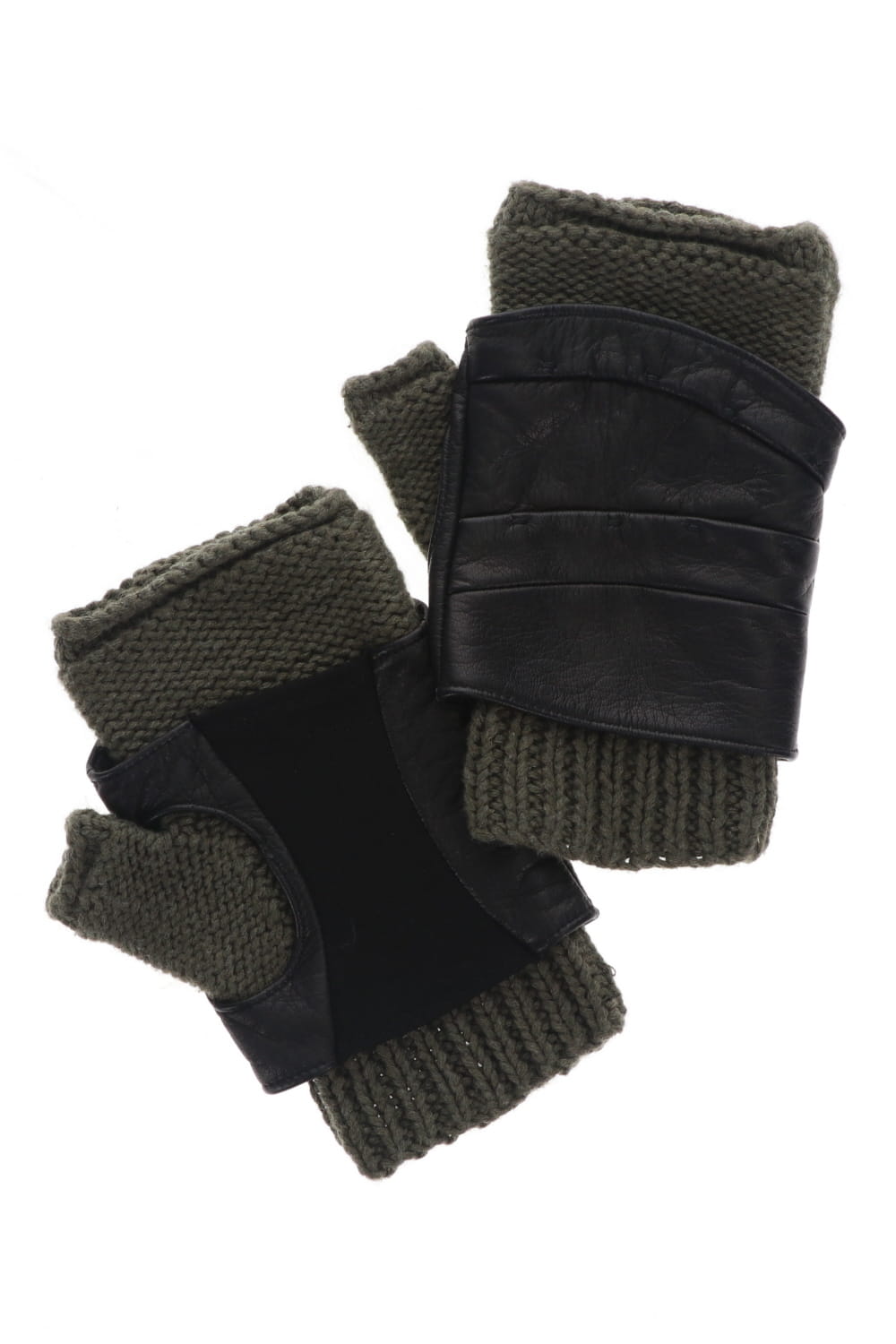 Layerd glove Cotton / Cashmere & Deer leather Olive