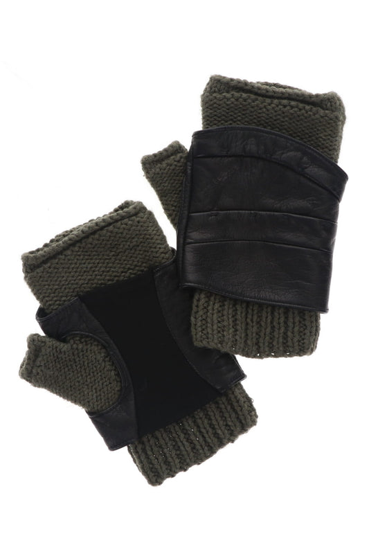 Layerd glove Cotton / Cashmere & Deer leather Olive