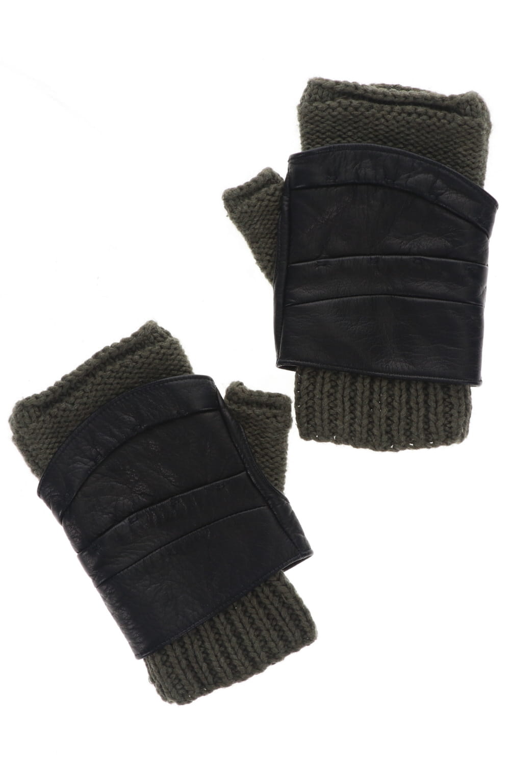 Layerd glove Cotton / Cashmere & Deer leather Olive