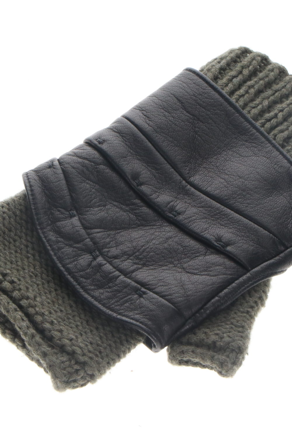 Layerd glove Cotton / Cashmere & Deer leather Olive