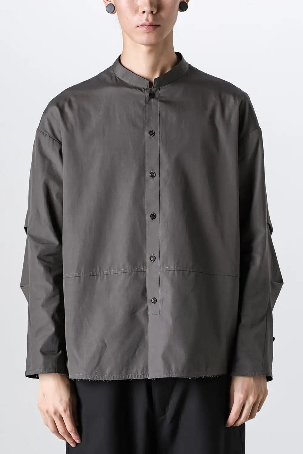 マオカラーシャツ 120/2 コットン マッドグレー