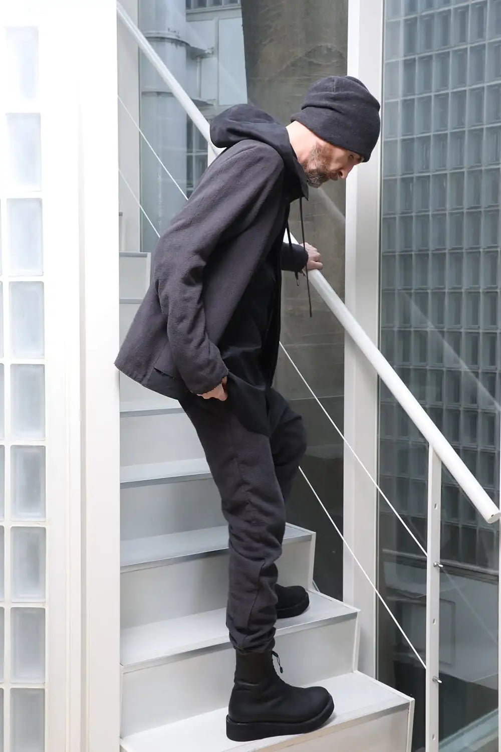 Hooded jacket silk / linen