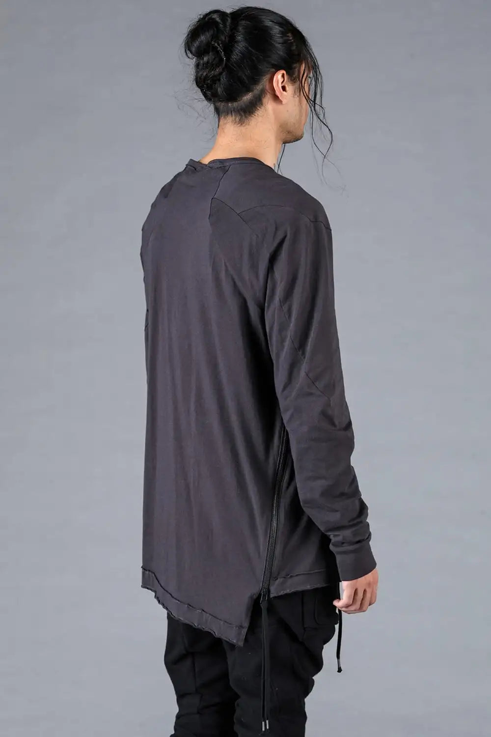 30/- Soft Cotton Jersey Side Zip Long Sleeve T-Shirt Charcoal