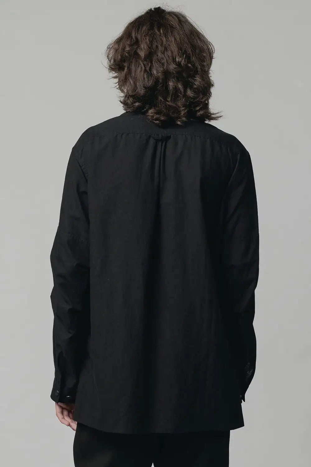 Cotton/Linen Band Collar Shirt  Black