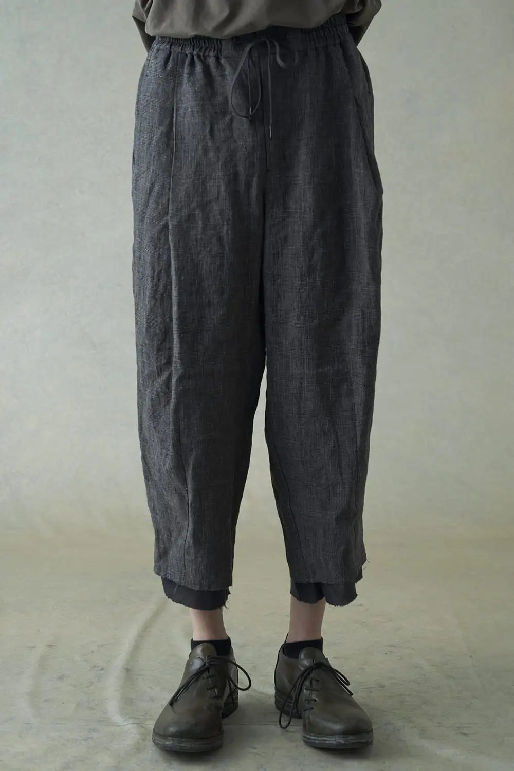 クロップドパンツ リネン グレンチェック