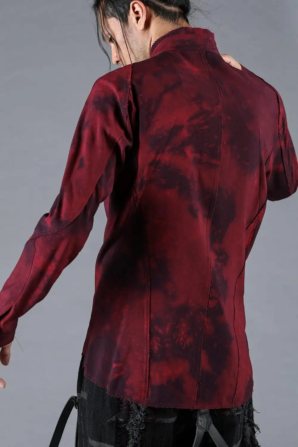 Rayon Twill Cut-Off Band Collar Shirt Red