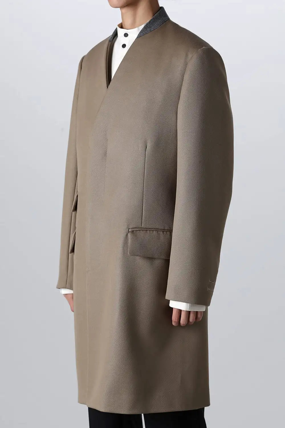 ノーカラーチェスターコートウールキャバリー