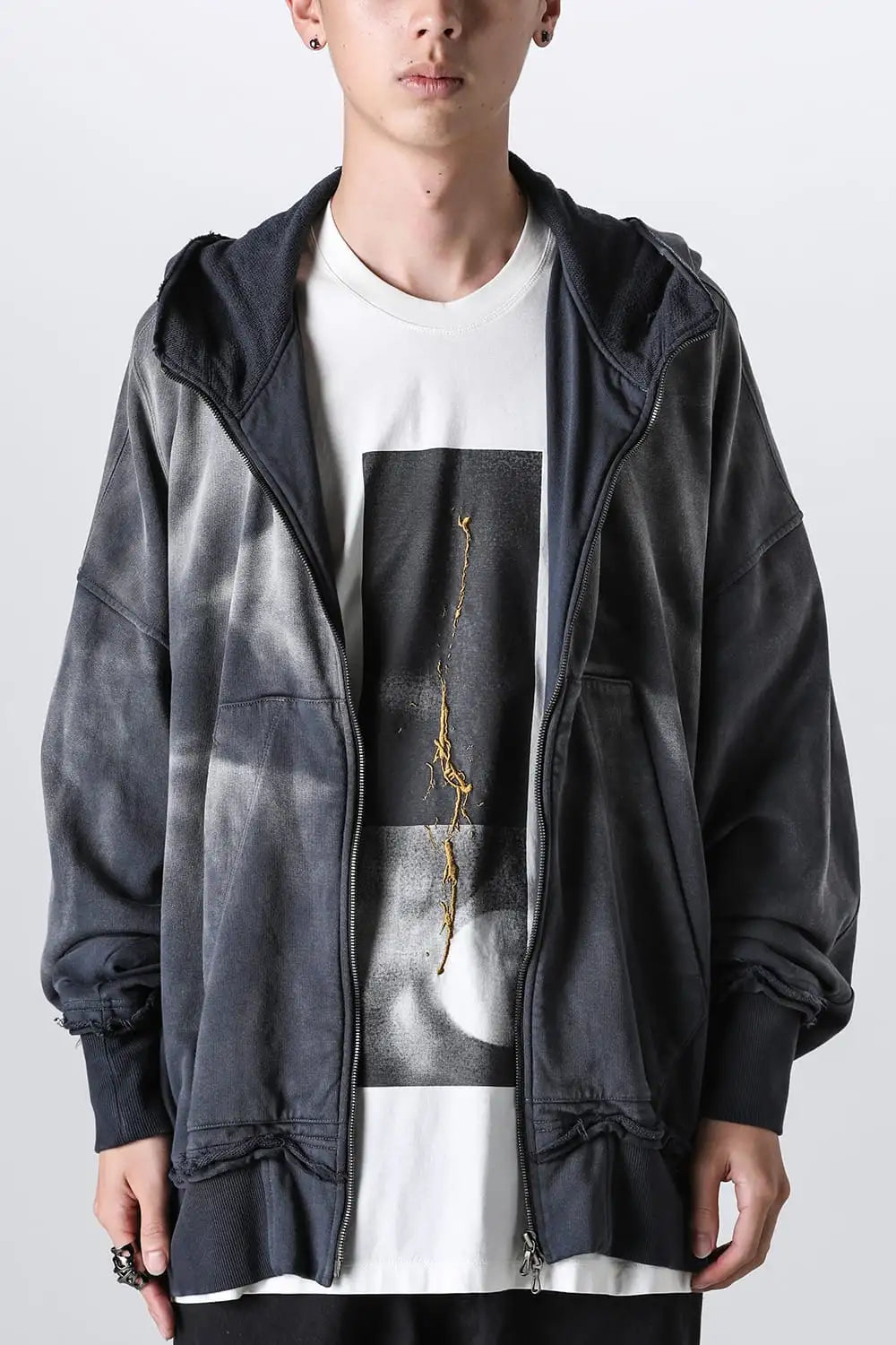 Faded Garment Wash Sweat Hoodie Black