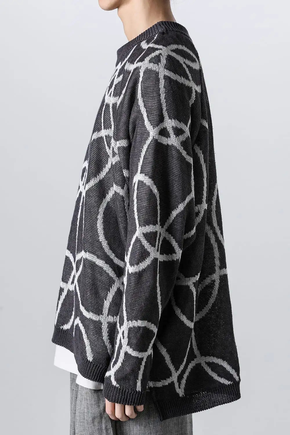 KNITTED CREW NECK Hemp yarn 7gg DK GREY