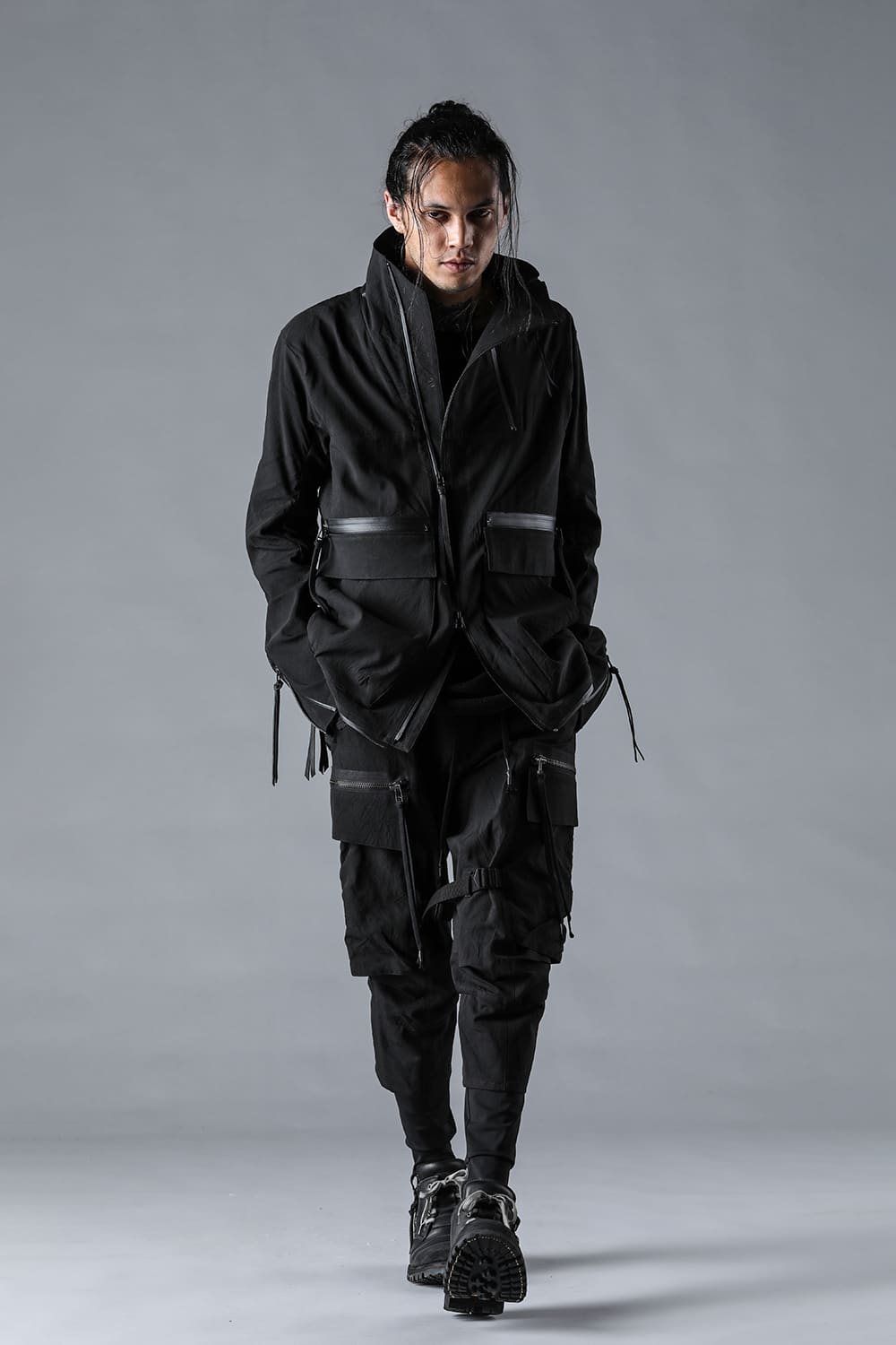 Salt-Shrunk Washed Dobby Border Military Coat