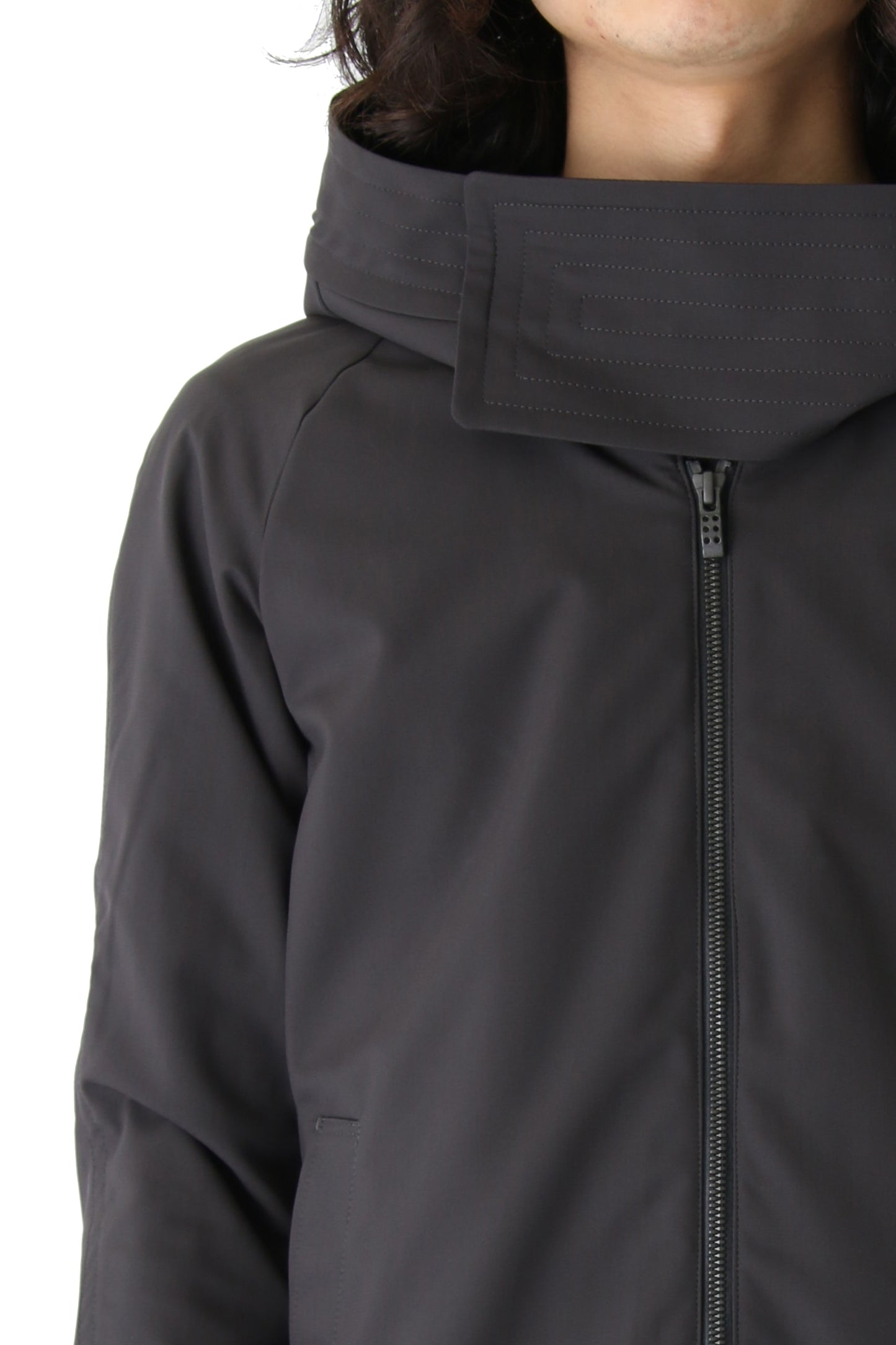 Hooded Jacket Silk Gabardine Charcoal