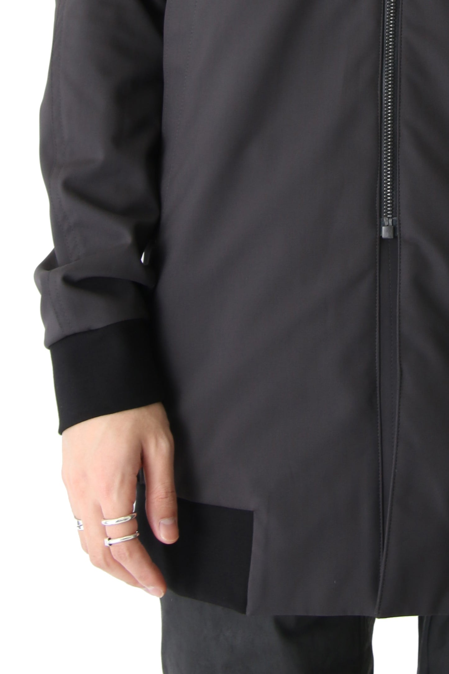 Hooded Jacket Silk Gabardine Charcoal