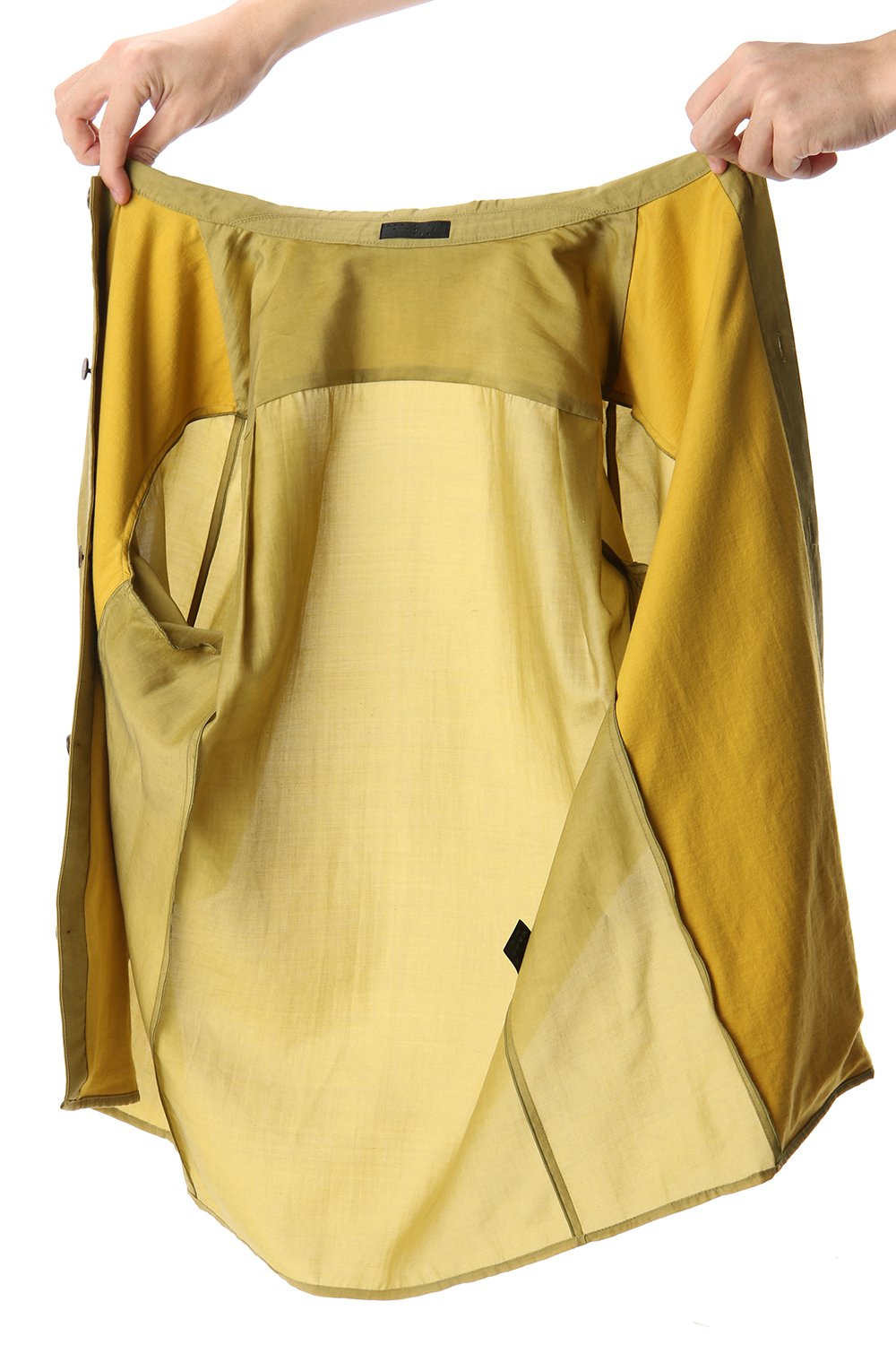 Open collar short sleeve shirt silk tencel sandblast Dirty Yellow