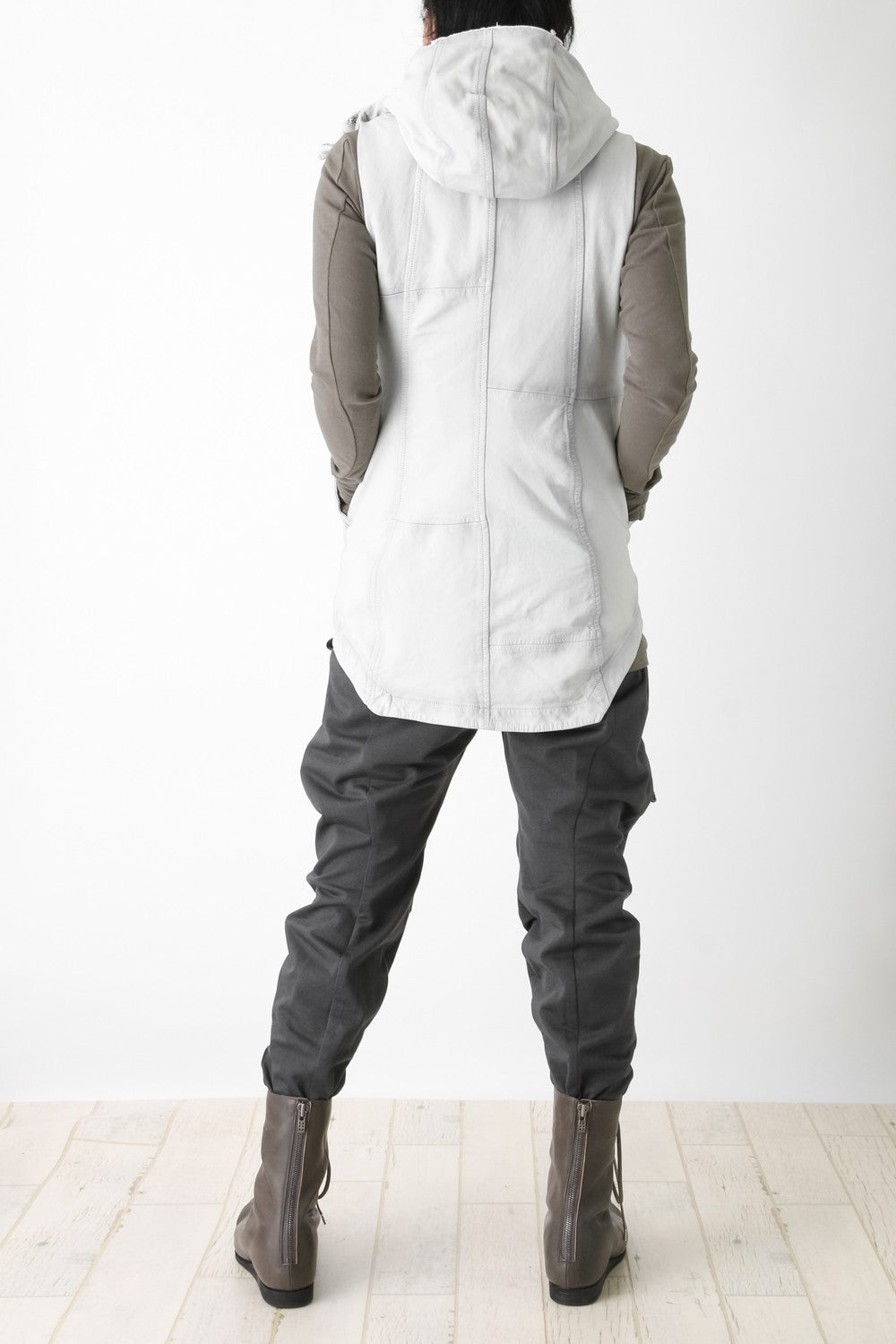 Sheep Leather Sleeveless Hooded Jacket