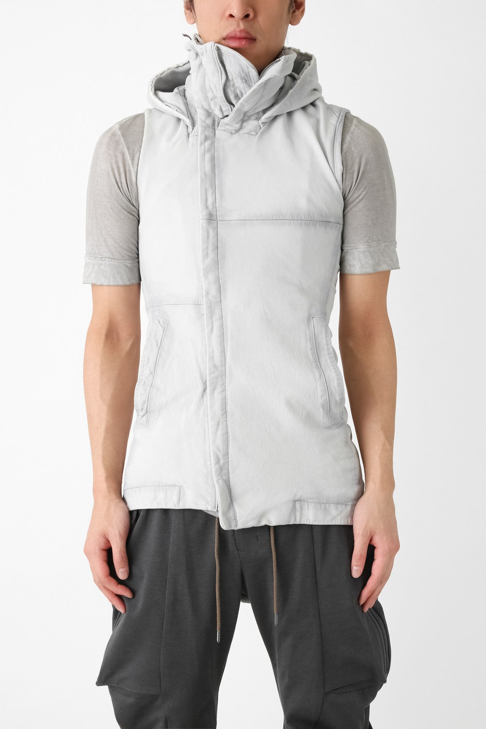 Sheep Leather Sleeveless Hooded Jacket