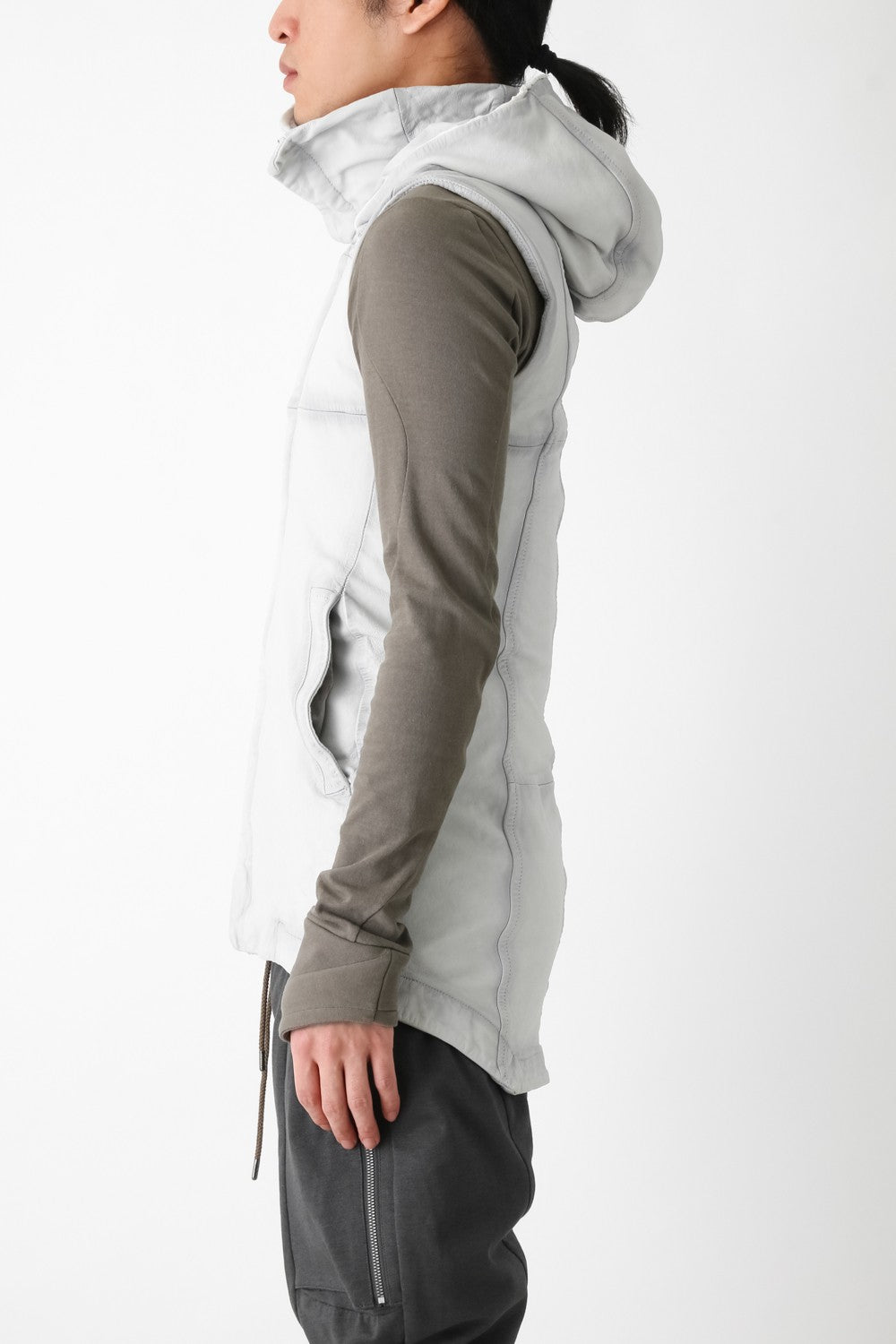 Sheep Leather Sleeveless Hooded Jacket