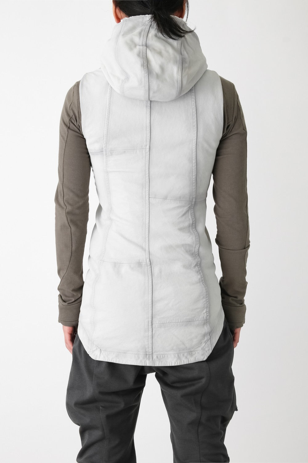 Sheep Leather Sleeveless Hooded Jacket