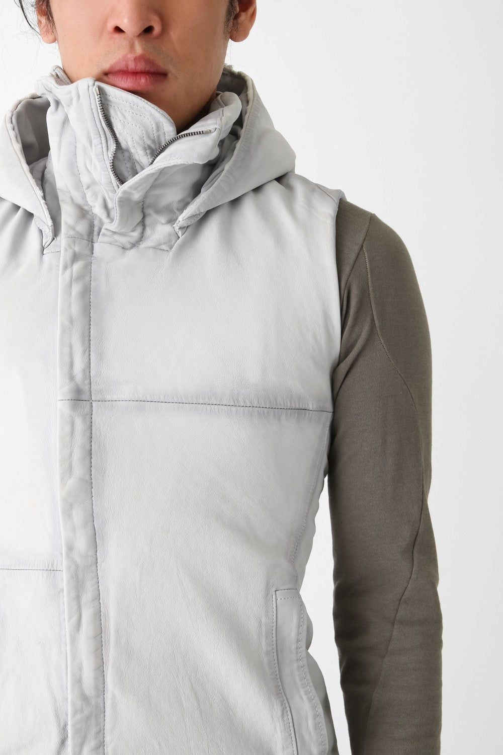 Sheep Leather Sleeveless Hooded Jacket