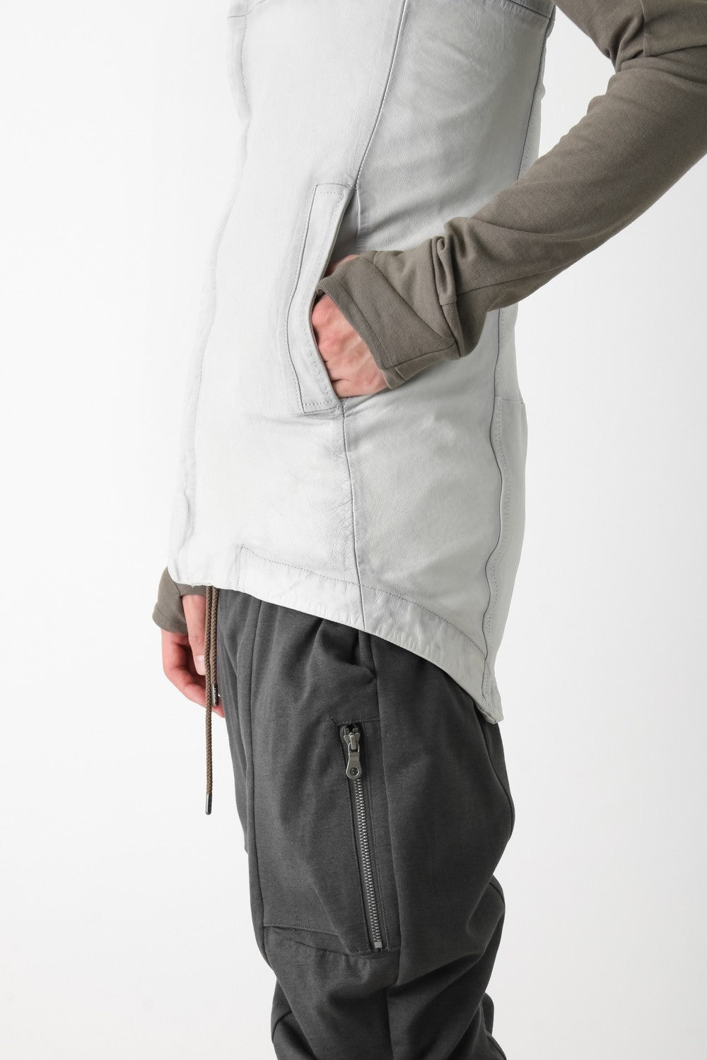 Sheep Leather Sleeveless Hooded Jacket