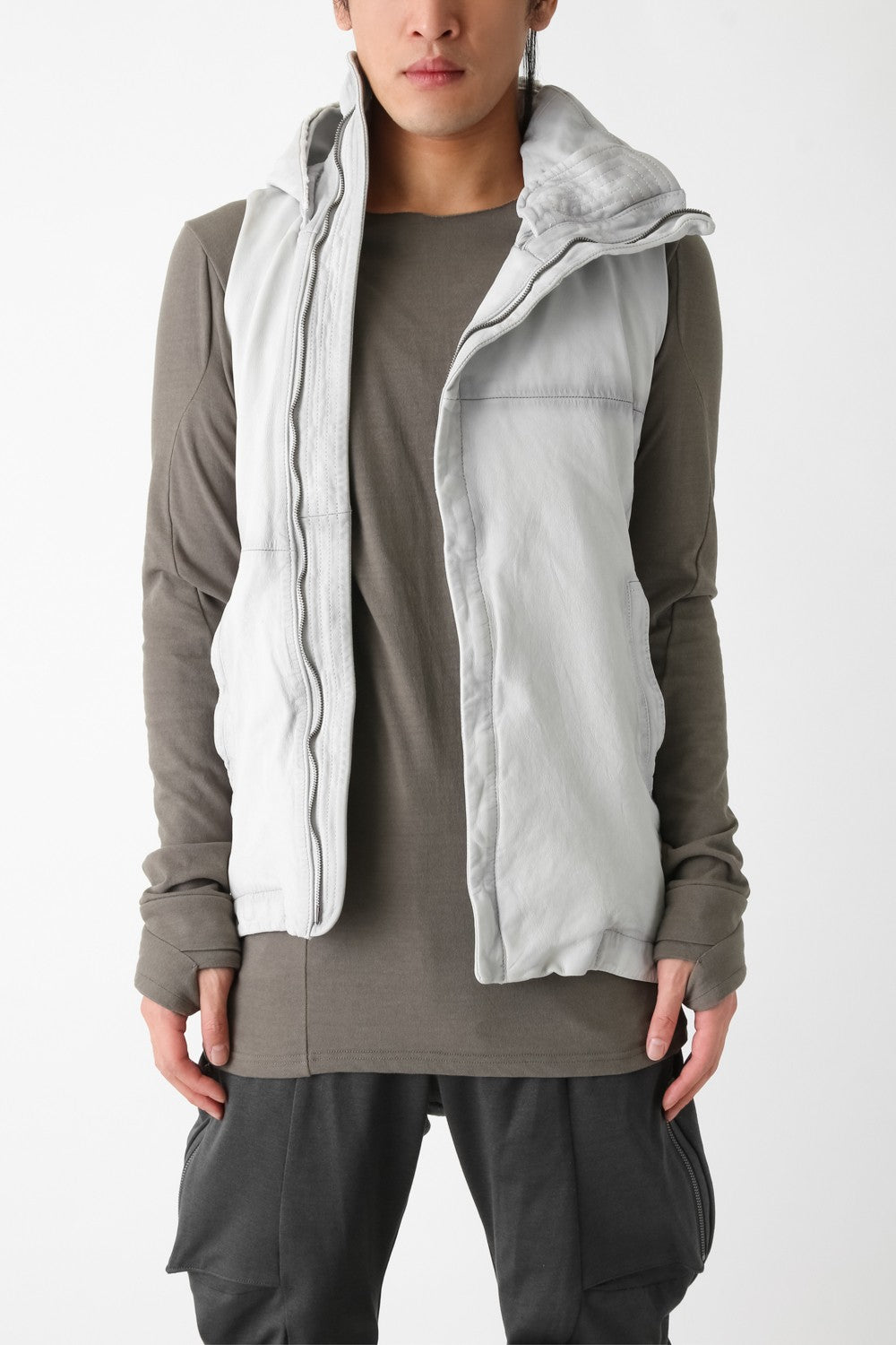 Sheep Leather Sleeveless Hooded Jacket