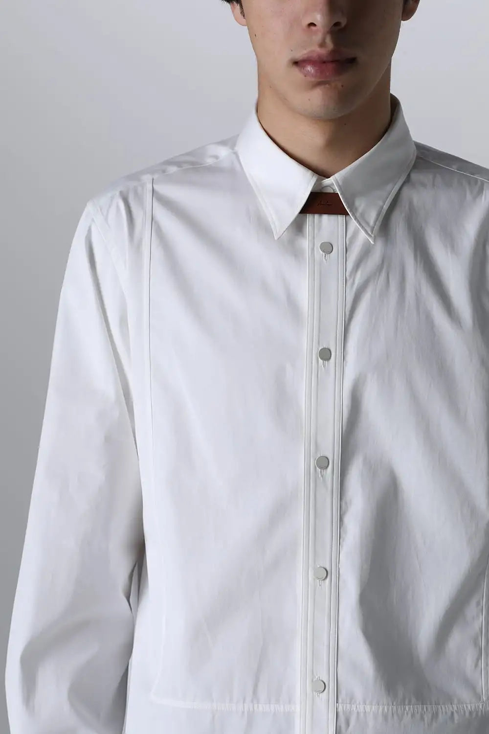 Front panel Shirt With Leather Tab White