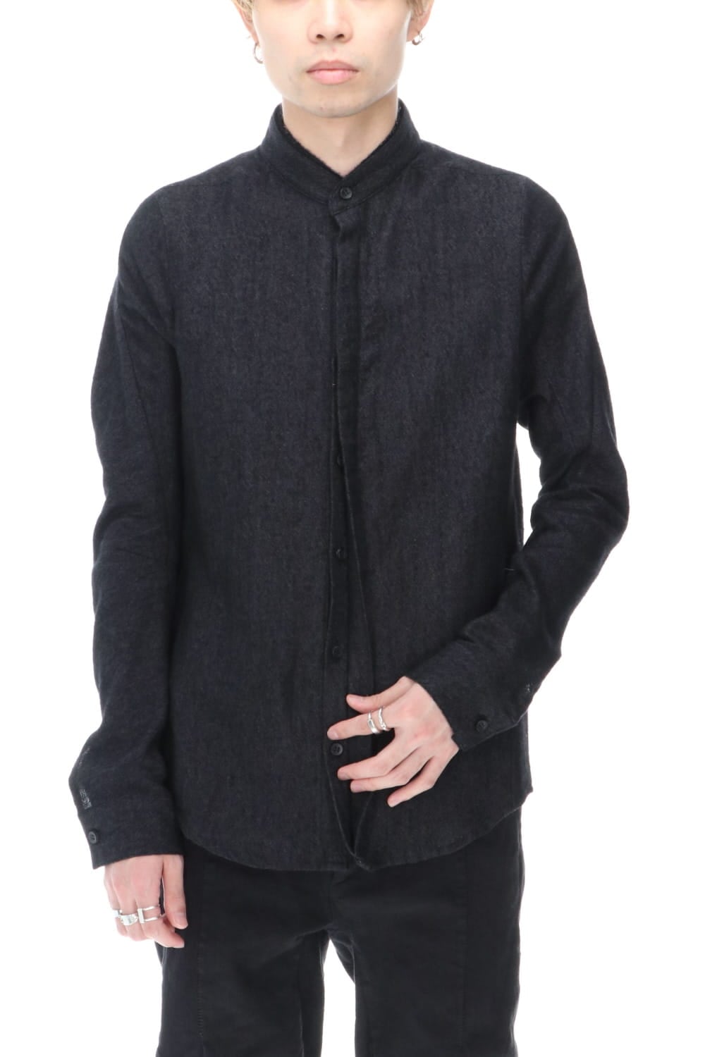 Wool Linen Layered collar shirt Black