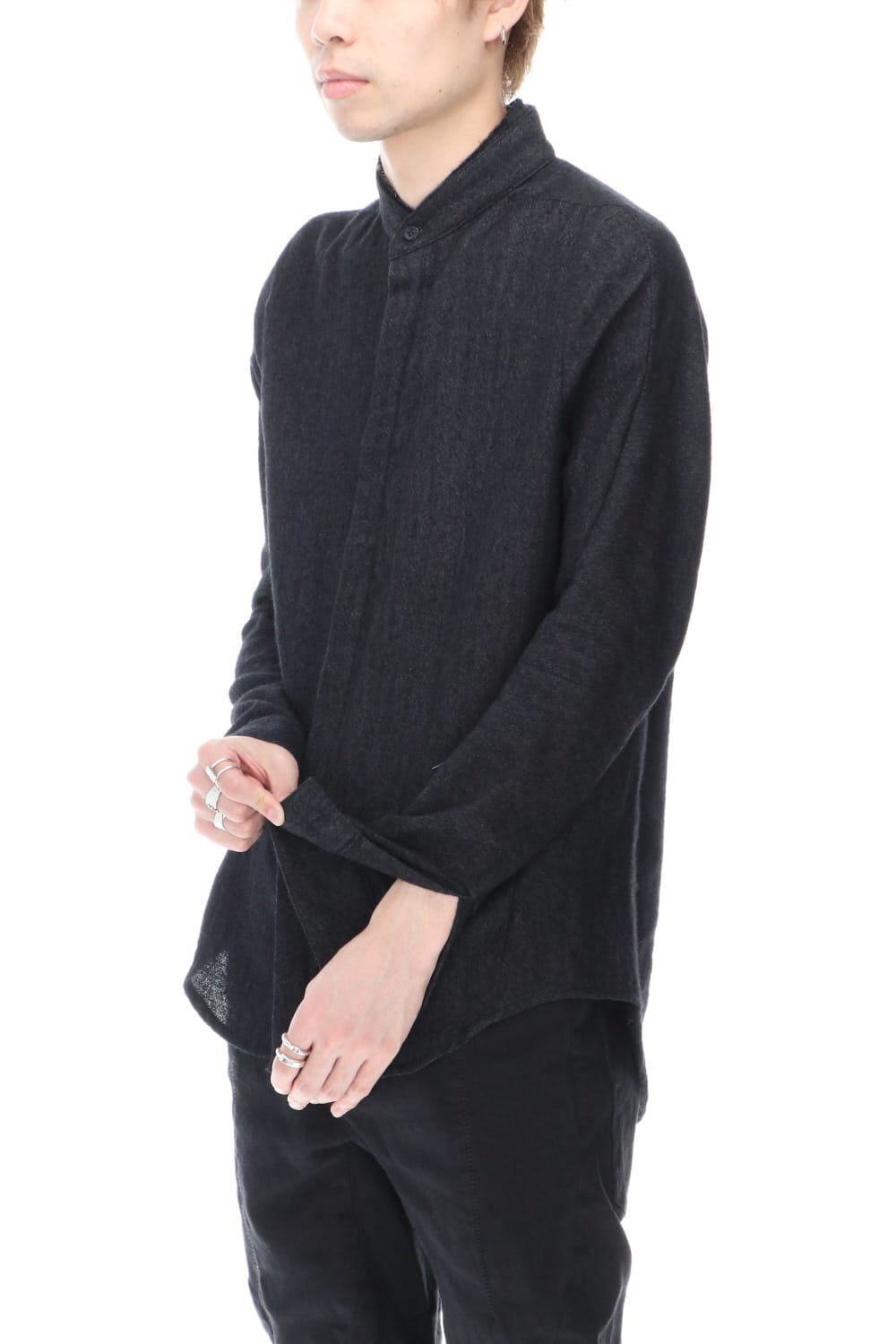 Wool Linen Layered collar shirt Black