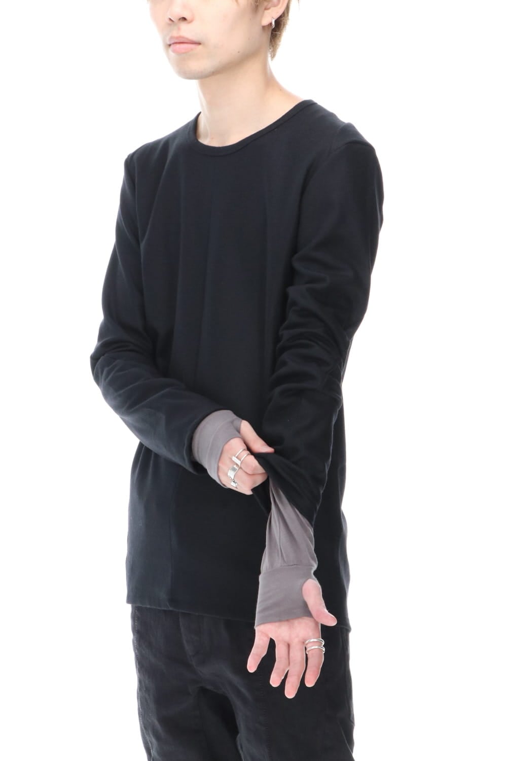 Wool super100s Smooth layered Long sleeve T-shirt Black