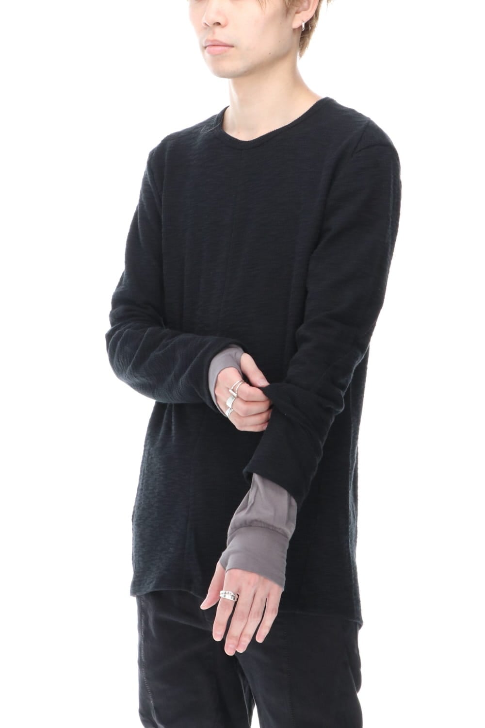 Slab jersey Layered Long sleeve T-shirt Black