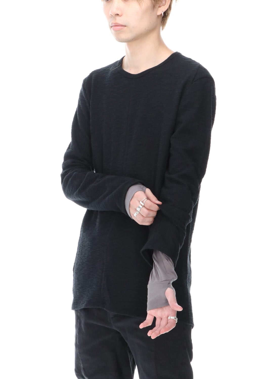 Slab jersey Layered Long sleeve T-shirt Black