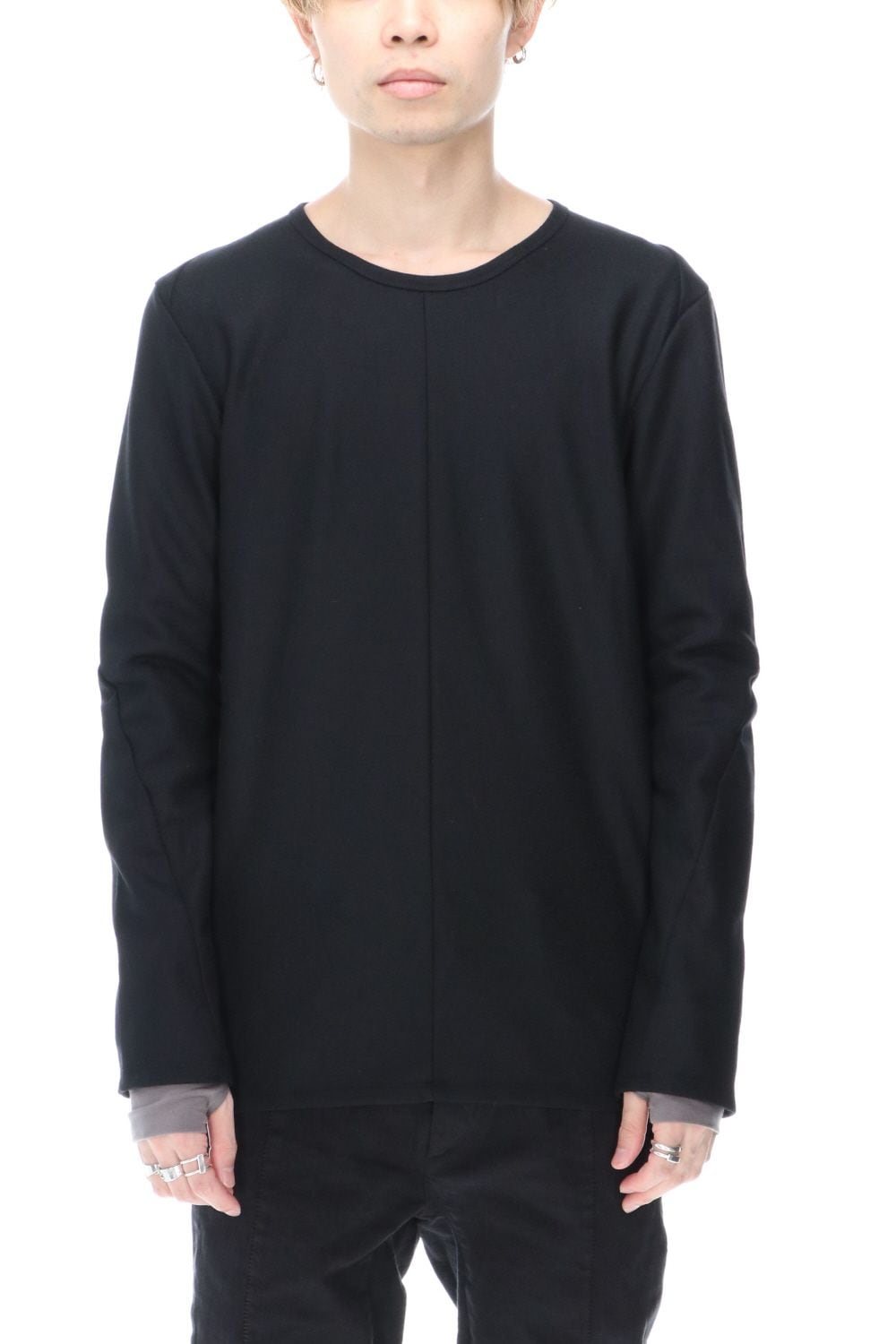 Wool super100s Smooth layered Long sleeve T-shirt Black