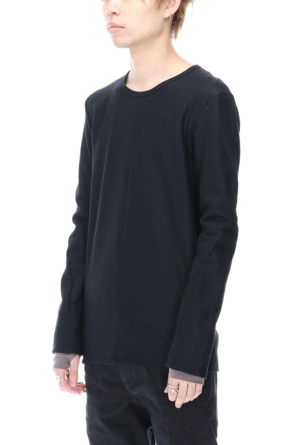 Wool super100s Smooth layered Long sleeve T-shirt Black